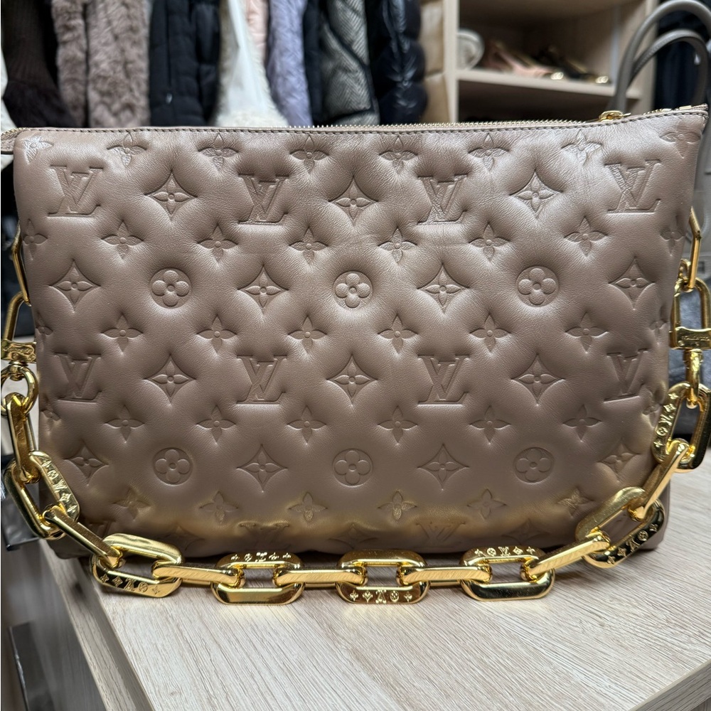 Louis Vuitton Beige Monogram Shoulder Bag with Gold Chain